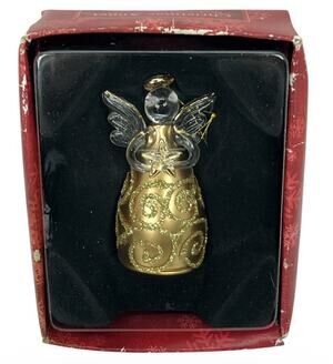 Vintage AIM Global Glass Angel Ornament with Gold Glitter Accents